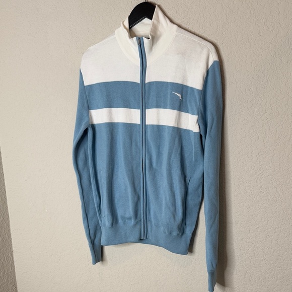 Wolf and Shepard cotton track jacket Men's Blue and White Sweater size M NWT - Picture 3 of 10